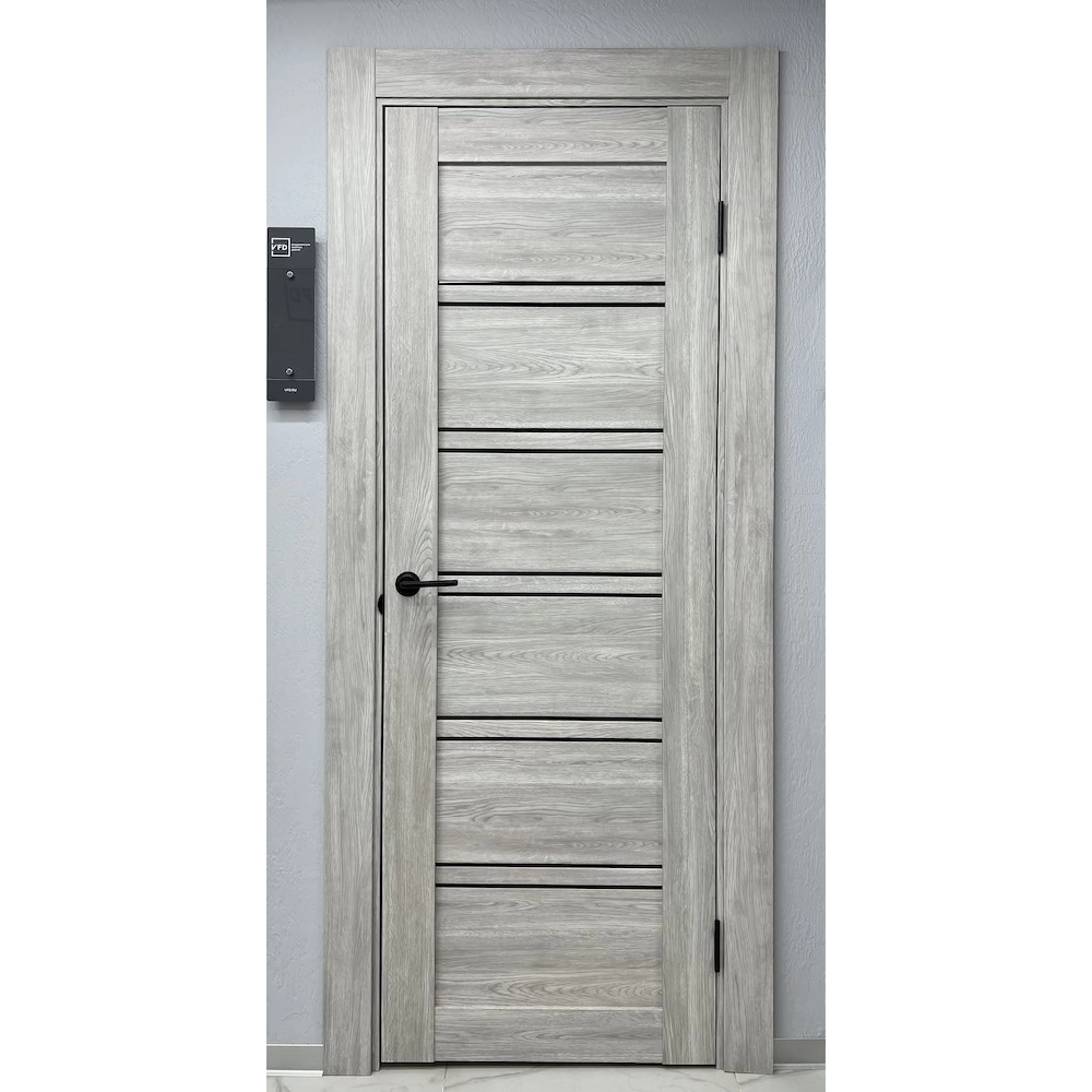 Межкомнатная дверь экошпон Atum Pro 28 Stone Oak Black Gloss со стеклом