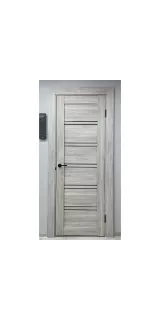 Межкомнатная дверь экошпон Atum Pro 28 Stone Oak Black Gloss со стеклом