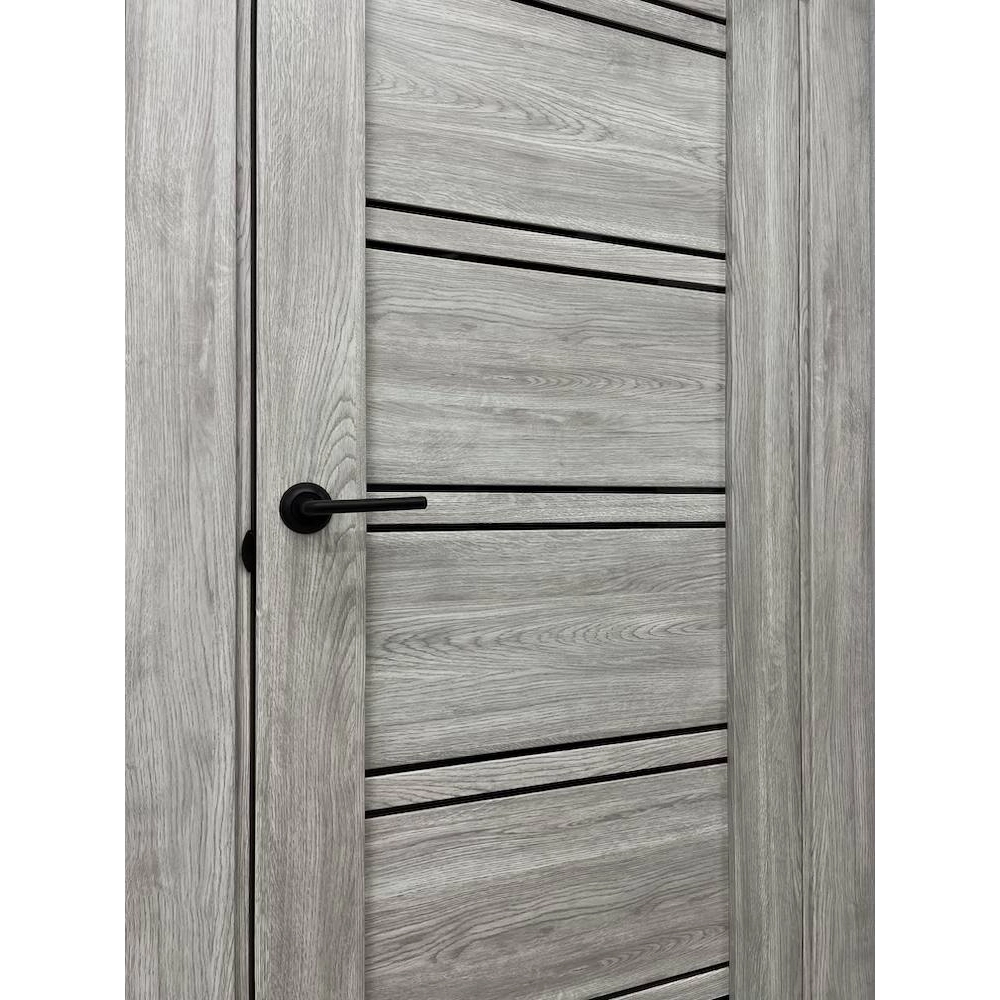 Межкомнатная дверь экошпон Atum Pro 28 Stone Oak Black Gloss со стеклом