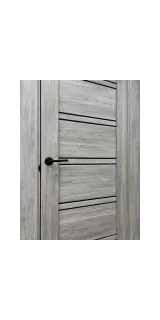 Межкомнатная дверь экошпон Atum Pro 28 Stone Oak Black Gloss со стеклом