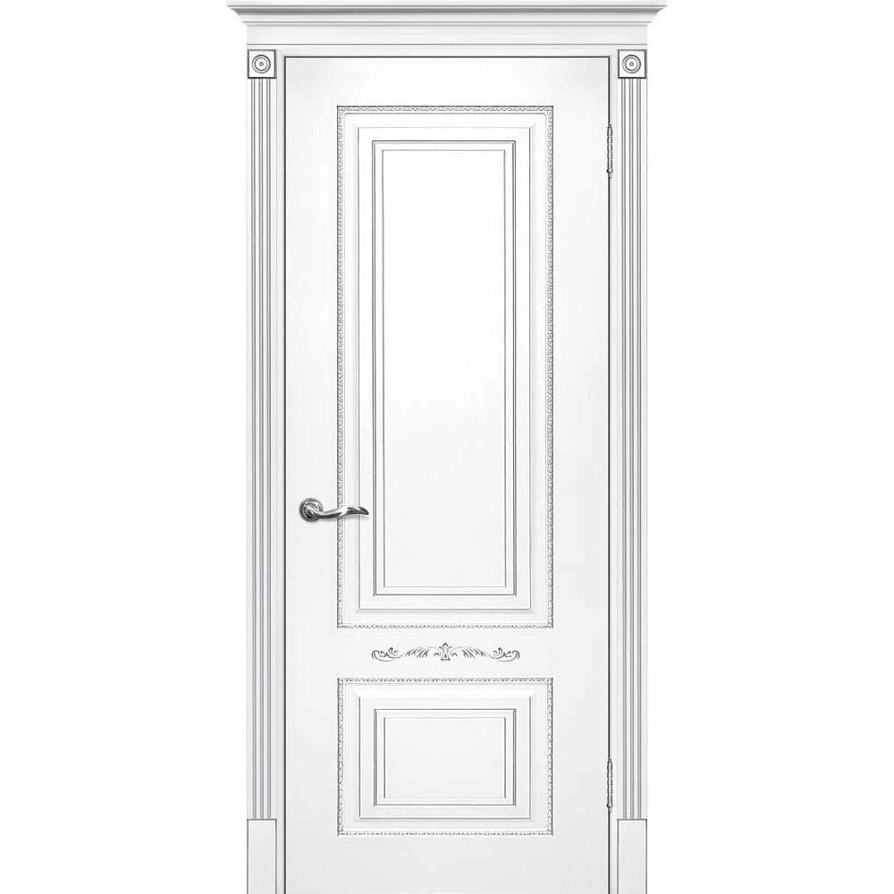 Межкомнатная дверь эмаль Смальта-Deco 04, глухая, белая, патина серебро