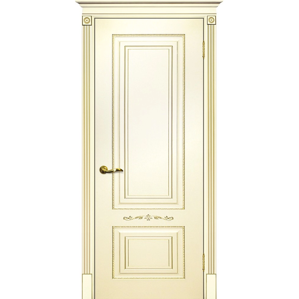 Межкомнатная дверь эмаль Смальта-Deco 04, глухая, слоновая кость патина золото