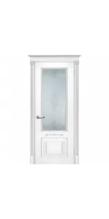 Межкомнатная дверь эмаль Смальта-Deco 04, остеклённая, белая, патина серебро