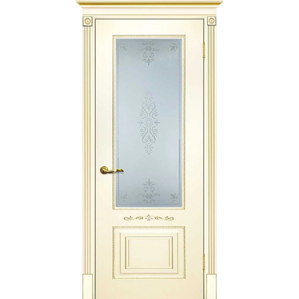 Межкомнатная дверь эмаль Смальта-Deco 04, остеклённая, слоновая кость патина золото