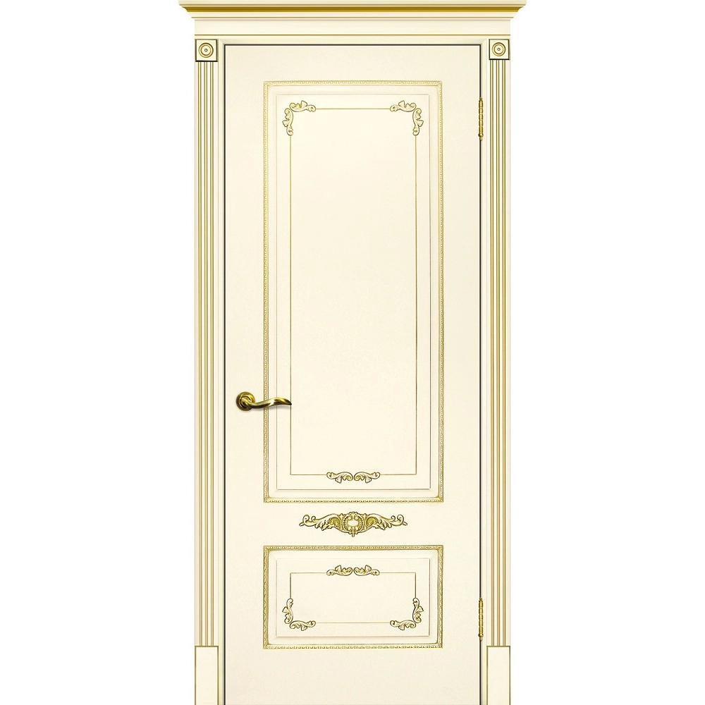 Межкомнатная дверь эмаль Смальта-Deco 09, глухая, слоновая кость патина золото