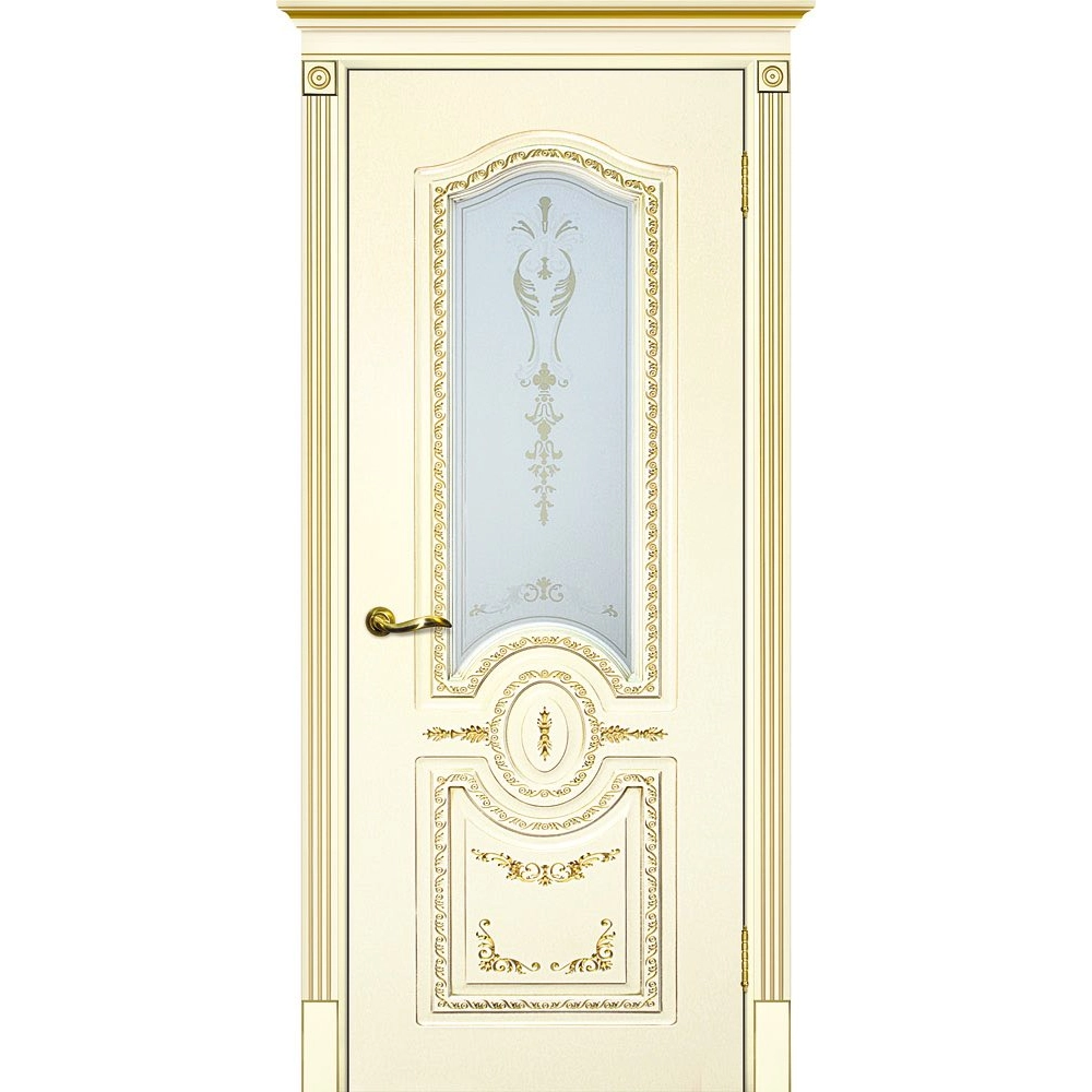 Межкомнатная дверь эмаль Смальта-Deco 11, остеклённая, cлоновая кость патина золото