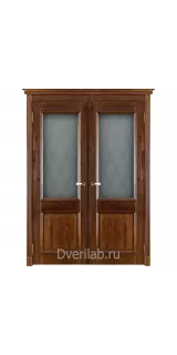 Межкомнатная двустворчатая дверь массив дуба ОКА Афина античный орех со стеклом