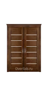 Межкомнатная двустворчатая дверь массив ольхи ОКА Кант античный орех со стеклом