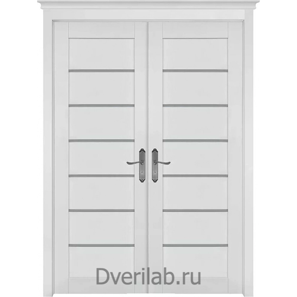 Межкомнатная двустворчатая дверь массив ольхи ОКА Кант белая со стеклом