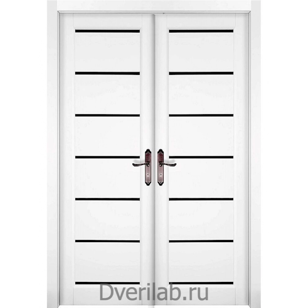 Межкомнатная двустворчатая дверь массив ольхи ОКА Премьер эмаль белая со стеклом