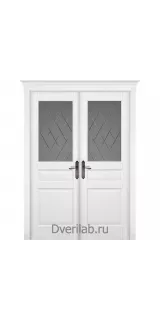 Межкомнатная двустворчатая дверь массив ольхи ОКА Валенсия белая эмаль со стеклом