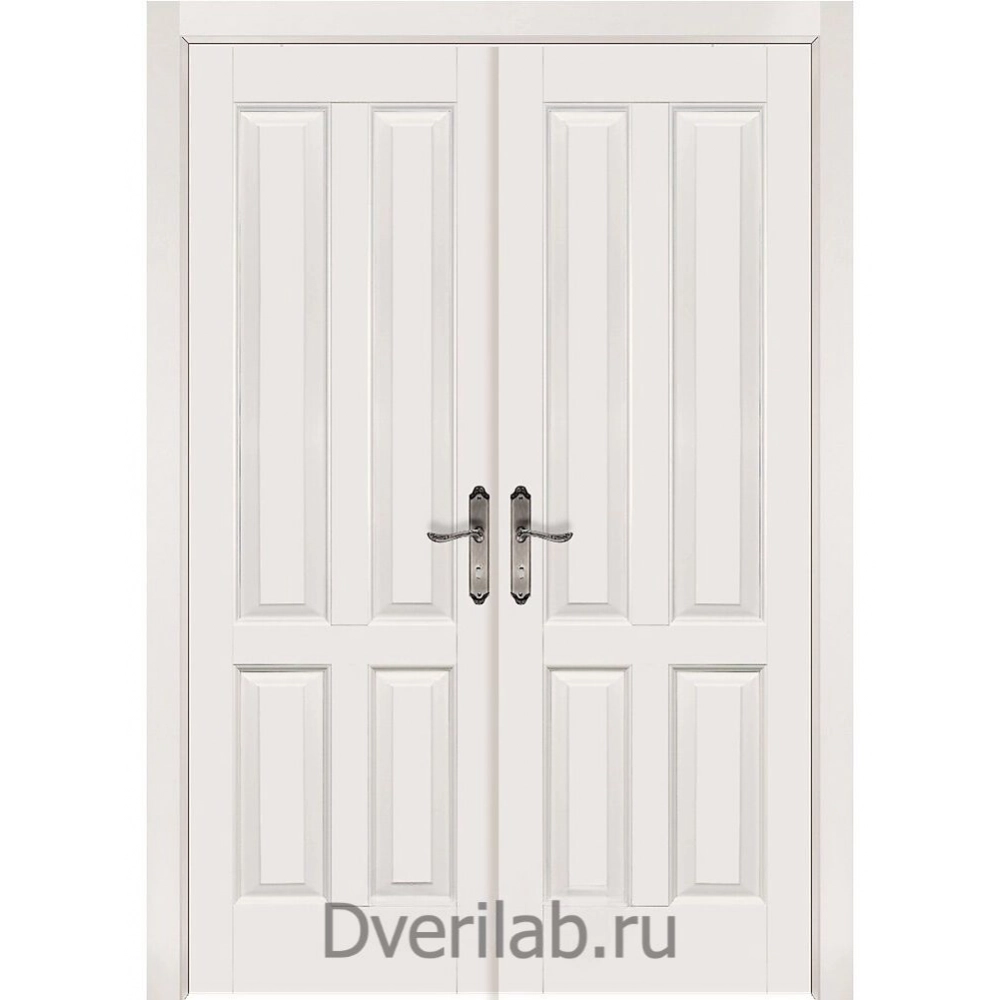 Межкомнатная двустворчатая дверь массив ольхи ОКА Ретро белая глухая