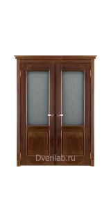 Межкомнатная двустворчатая дверь массив дуба ОКА Селена античный орех со стеклом