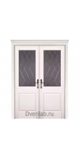 Межкомнатная двустворчатая дверь массив сосны ОКА Элегия белая со стеклом