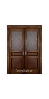 Межкомнатная двустворчатая дверь массив ольхи ОКА Валенсия античный орех со стеклом