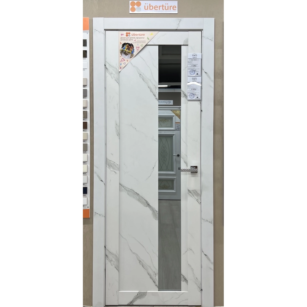 Межкомнатная дверь экошпон Soft Touch UniLine Mramor 30004/1 Marable монте белый стекло зеркало грей