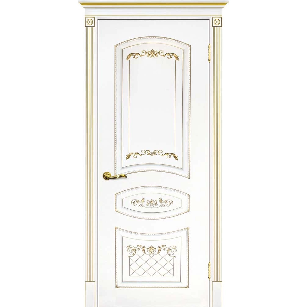 Межкомнатная дверь эмаль Смальта-Deco 05, глухая, белая, патина золото