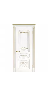Межкомнатная дверь эмаль Смальта-Deco 05, глухая, белая, патина золото