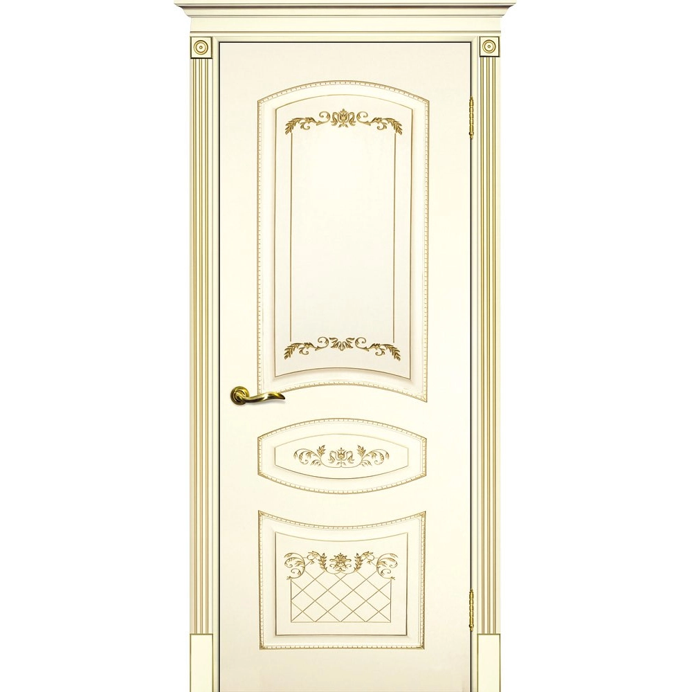 Межкомнатная дверь эмаль Смальта-Deco 05, глухая, слоновая кость, патина золото