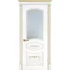 Межкомнатная дверь эмаль Смальта-Deco 05, остеклённая, белая, патина золото