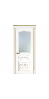 Межкомнатная дверь эмаль Смальта-Deco 05, остеклённая, белая, патина золото