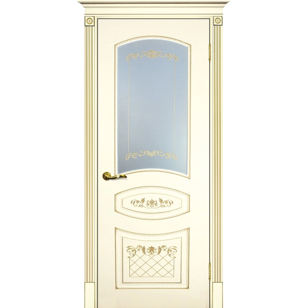 Межкомнатная дверь эмаль Смальта-Deco 05, остеклённая, cлоновая кость, патина золото