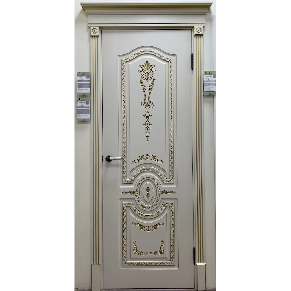 Межкомнатная дверь эмаль Смальта-Deco 11, остеклённая, cлоновая кость патина золото